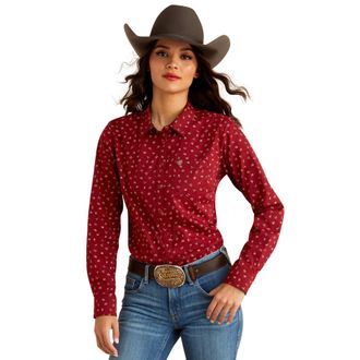 Ariat Womens Kirby Stretch Western Shirt Long Sleeve in Cattle Brand Cotton, Size X-Small, by Ariat