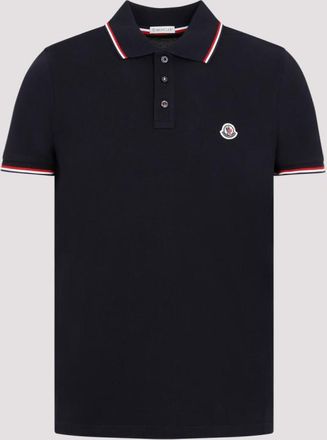 Moncler Blue Tricolor-Trimmed Piquet Polo
