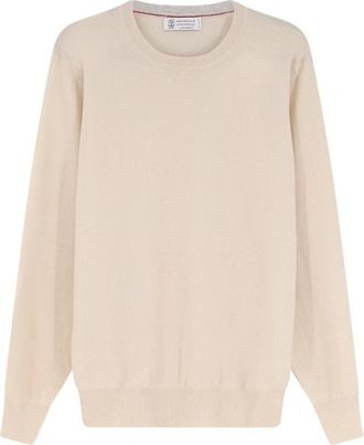 Brunello Cucinelli Cashmere Crewneck Sweater - Heren - Cashmere truien - Beige - M - Kasjmier - Truien & Vesten