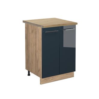 Vicco Mueble Bajo Fame-line, Azul Oscuro Alto Brillo, 60 Cm, Et Roble