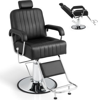 Costway Costway Sill&oacute;n De Peluquer&iacute;a, Sill&oacute;n De Peluquero Hidr&aacute;ulico Con Reposacabezas Ajustable Y Respaldo Reclinable, Giro De 360, Ajuste De Altura, Equipo 