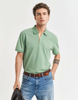 GANT Mens Contrast Piqu&eacute; Polo Shirt - Green - Size: 48