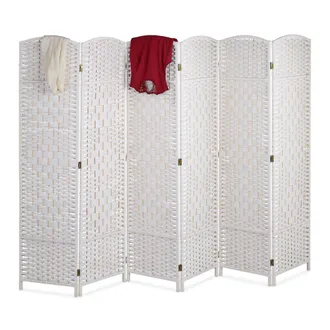 Relaxdays Paravento A 6 Pannelli, Hxl: 170 X 240 Cm Ca., Divisore Pieghevole, Separ&eacute; Per Ambienti Interni, Color Bianco - Relaxdays