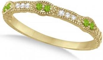 Allurez Vintage Stacking Diamond & Peridot Ring Band 14k Yellow Gold (0.15ct)