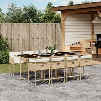 vidaXL Set Comedor De Jard&iacute;n 9 Pzas Con Cojines Rat&aacute;n Sint&eacute;tico Beige Vidaxl