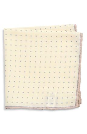 Eleventy Polka Dot Wool & Cotton Muslin Pocket Square in Ivory/Denim at Nordstrom