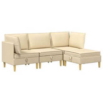 vidaXL Juego De Sof&aacute; Modular Con Almacenamiento 4 Pcs Crema Tela Vidaxl