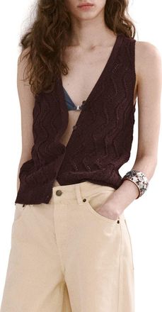Mango Open Stitch Sweater Vest in Chocolate at Nordstrom, Size Small