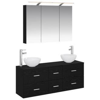 vidaXL Juego De Muebles De Ba&ntilde;o 4 Pcs Roble Negro Vidaxl