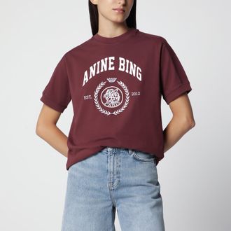 Anine Bing T-shirt burgundy con stampa logo