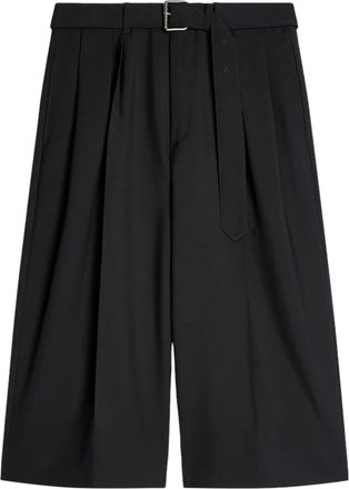 Dries Van Noten High-Waisted Black Shorts with Tailored Pleats and Belt