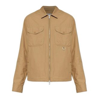 Moncler Light Jackets, male, Brown, Size: 2XL Jacket with Logo Patch
