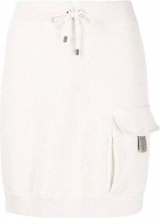 Brunello Cucinelli Womens Cream Knit Skirt With Pocket, Size XL
