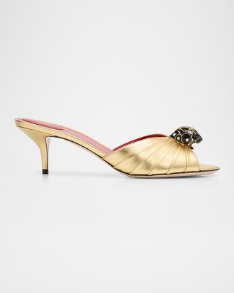 Valentino Garavani 55mm Panthea Embellished Metallic Leather Mules