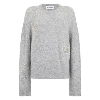 Des_Phemmes DES Phemmes - Trui met ronde hals en decoratieve kristallen - Dames - Truien - Grijs - Maat: S Wol