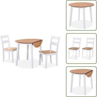 vidaXL The Living Store Set da Pranzo 3 pz in MDF e Legno di Hevea Bianco - Tavolo a ribalta