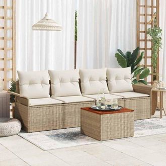 vidaXL Vidaxl - Conjunto De Sof&aacute; De Jard&iacute;n 5 Pcs Beige, Crema 55 X 55 X 37 Cm