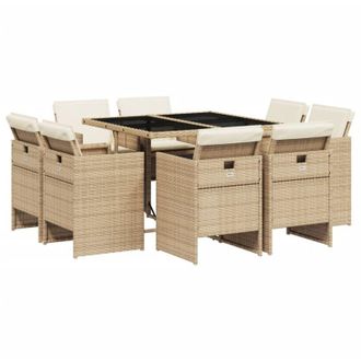 vidaXL Set Comedor De Jard&iacute;n 9 Pzas Con Cojines Rat&aacute;n Sint&eacute;tico Beige Vidaxl
