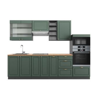 Vicco Mueble De Cocina Fame-line, Verde-dorado Casa De Campo/antracita, 280 Cm, Et Roble