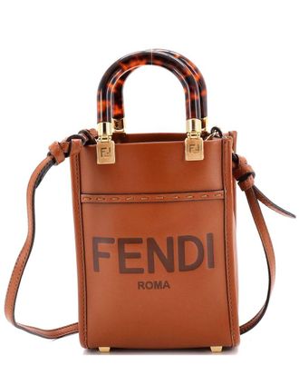 Fendi Fendi Brown Leather Sunshine Shopper Tote Mini (Authentic Pre-Loved)