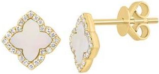 Effy Diamond Halo Mother-of-Pearl Clover Stud Earrings in White at Nordstrom Rack