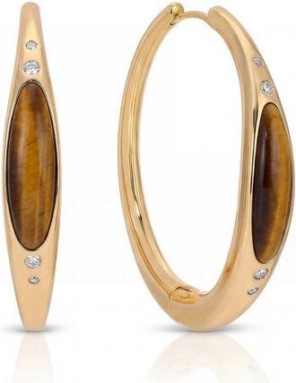 Ettika Solstice 18k Gold Plated Tiger Eye Hoop Earrings in Tigers Eye at Nordstrom