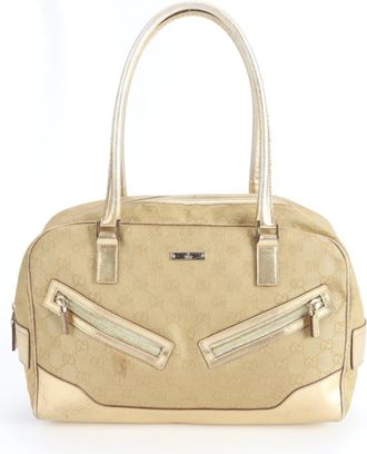 Gucci Gold Leather Canvas Handbag Shoulder Bag Tote Bag (Pre-Owned)