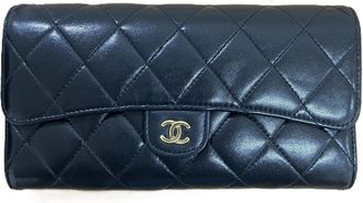 Chanel Matelasse Black Leather Long Wallet (Bi-Fold) (Pre-Owned)