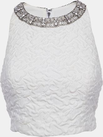 Alice & Olivia Alice + Olivia White Jacquard Embellished Crop Top