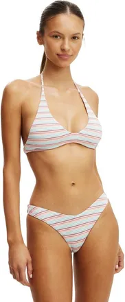 Cotton On Womens Scoop Neck Halter Bikini Top in Candy Stripe Coconut Milk at Nordstrom, Size X-Small