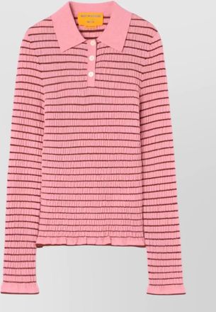 Guest In Residence striped slim-fit smocked long-sleeve cashmere polo shirt