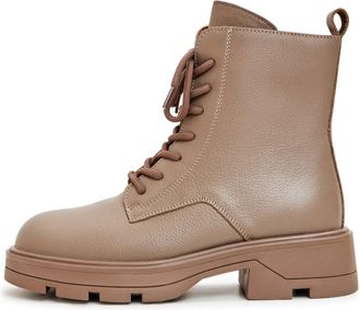 Cesare Gaspari Comfortabele Winter Enkellaarsjes met Veters - Dames - Veterlaarzen - Bruin - 40 EU - Leer - Schoenen