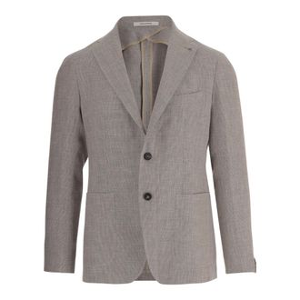 Tagliatore Blazers, male, Beige, Size: XL Single-Breasted Linen and Cotton Jacket
