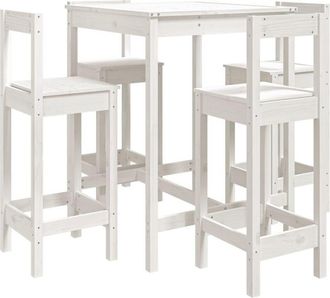 vidaXL Set De Mesa Y Taburetes Altos Jard&iacute;n 5 Pzas Madera Pino Blanco Vidaxl