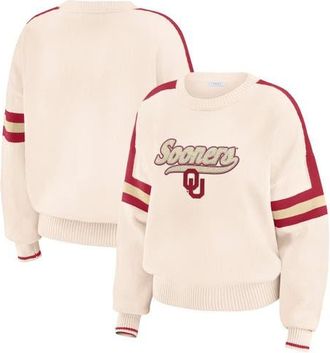 WEAR by Erin Andrews Womens WEAR by Erin Andrews Cream Oklahoma Sooners Chenille Woven Patch Stripe Pullover Sweater at Nordstrom, Size Xx-Large