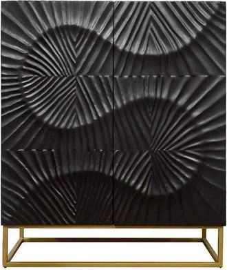 Global Interiors Massivholz Highboard Skorpion Schwarz/Gold - 100 x 120 cm