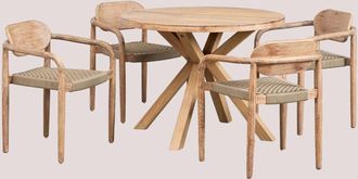 Sklum Sklum - Set De Mesa Redonda (&oslash;100 Cm) Y 4 Sillas De Comedor Con Reposabrazos En Madera Naele