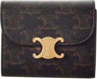 Celine Celine Small Flap Triomphe Canvas & Leather Wallet
