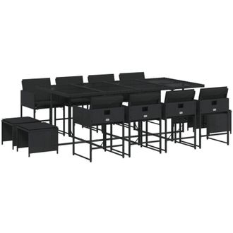 vidaXL Set Comedor De Jard&iacute;n Con Cojines 13 Pzas Rat&aacute;n Sint&eacute;tico Negro Vidaxl
