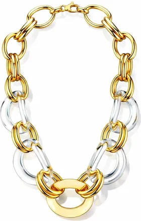 Gold & Honey Womens Oversized Link Lucite Necklace In Clear/ Gold