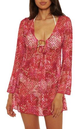 BECCA by Rebecca Virtue Bali Lace Cover-Up Tunic in Red Multi at Nordstrom, Size Medium