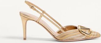 Valentino Garavani VLogo Signature Metallic Slingback Pumps With Cornely Embroidery 80Mm Wo