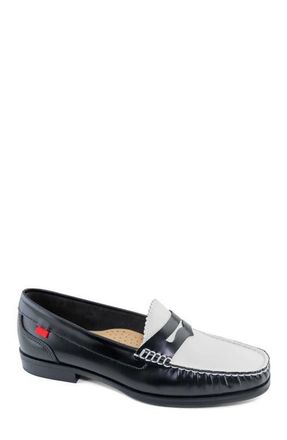 Marc Joseph New York East Village 2.0 Leather Penny Loafer in Black & White Polished Napa at Nordstrom, Size 7.5