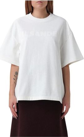 Jil Sander T-Shirts, female, White, L, Logo Print Crew Neck T-Shirt