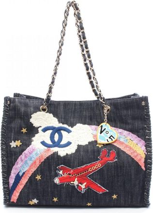 Chanel Multi-Color Navy Denim Tote Bag (Pre-Owned)