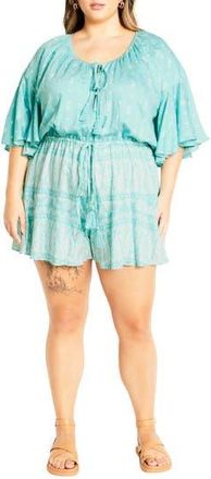 City Chic Harlow Paisley Flutter Sleeve Playsuit in Paisley Aqua Sky at Nordstrom Rack, Size Xs/14W
