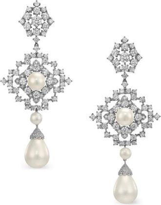 Anabela Chan 14K white gold and rhodium vermeil Pixelise pearl and diamond earrings