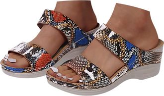 Generic Orthopedic Sandals Women Slip on Sandals for Women UK Anti Slip Open Toe Faux Leather Sandal Mesh Sports Holiday Summer Shoes Wedge Sliders Double Foo