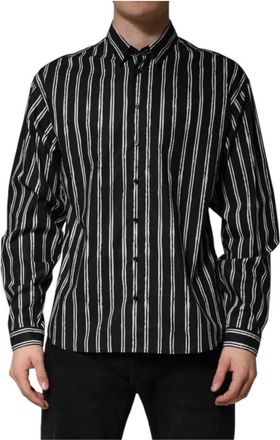 Dolce & Gabbana Gestreepte Katoenen Formele Overhemd - Heren - Casual Overhemden - Zwart - L - Katoen - Overhemden