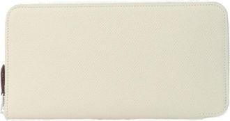 Herm&egrave;s Ivory Olive Green Purple Epsom Leather Silk Long Wallet (Bi-Fold) (Pre-Owned)